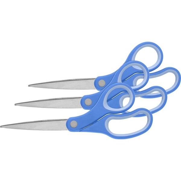 Scissors, Bent, 8, Rubber Handle, 3/BD, Blue PK